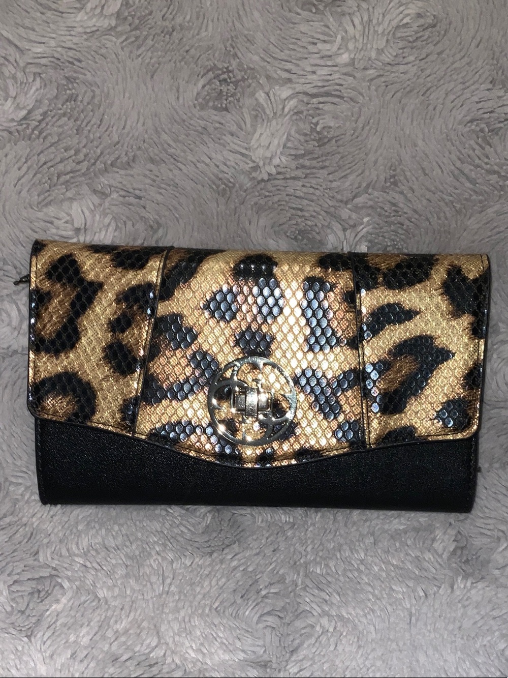 Leopard Print Clutch Wallet with Black Base